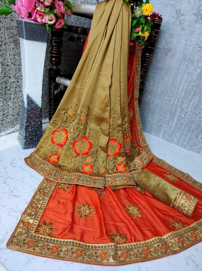 Raja Rani Designer Vichitra Silk Saree with Bangalori Silk Bouse and  Embroidery Lace Border Work Saree Collections